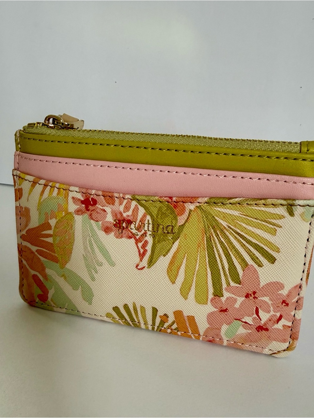 Spartina Floral Zip Card Wallet & Card Holder- Green & Pink